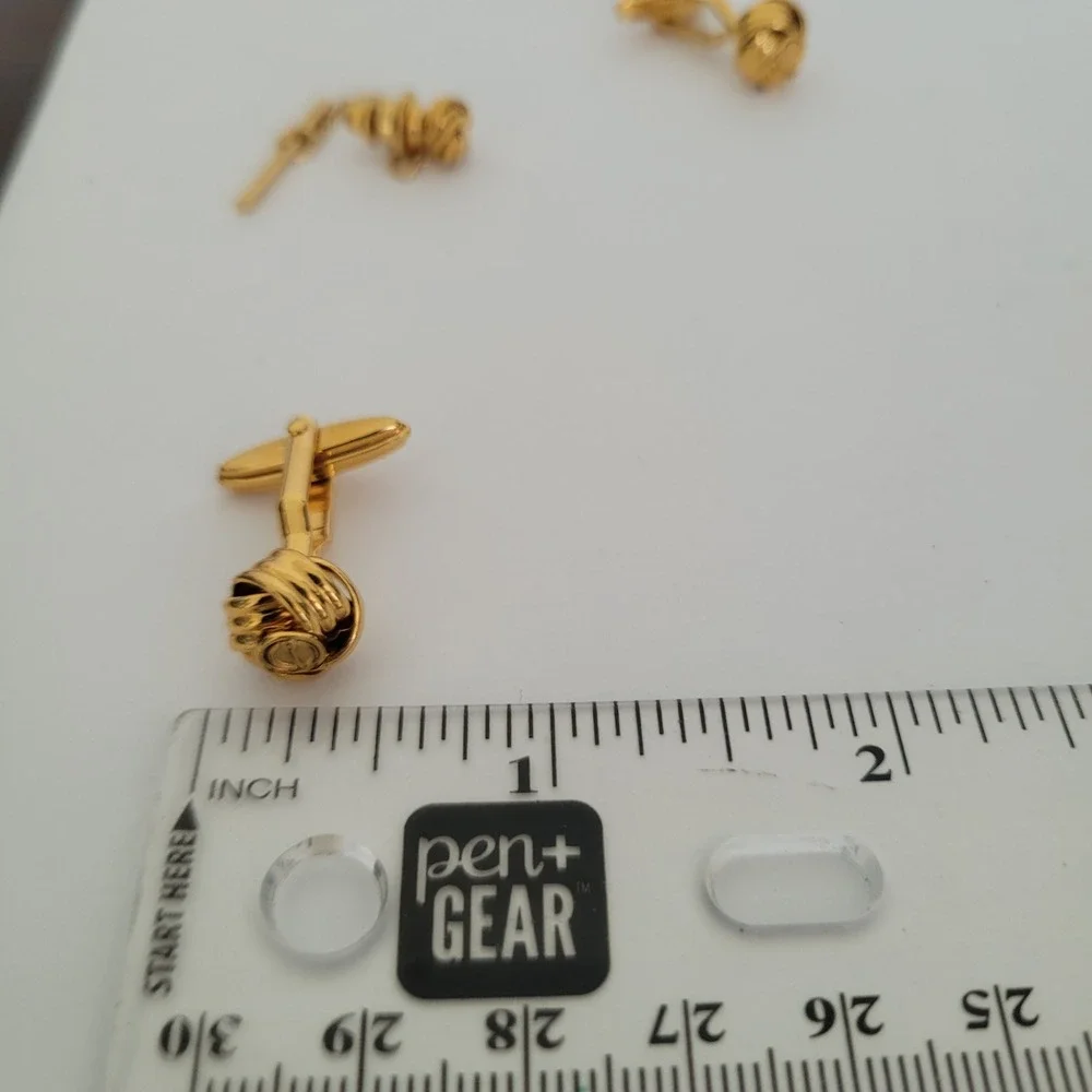 Dunhill Mens Gold Tone Knot Cufflinks and Tie Tac Set Vintage Accessory